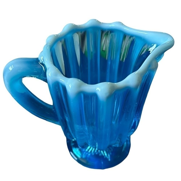 Victorian Opaline Pearline Glass Opalescent Turquoise Blue Creamer For Tea Set - Picture 2 of 5